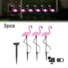 3 lampes LED solaires - lampe de pelouse en forme de flamant rose sur piquet pour jardin et aménagement paysager