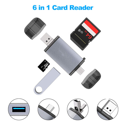 6in1 USB TypeC Micro TF SD Memory Card Reader Adapter for Samsung Mac. 1