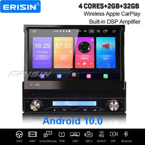 7" Android 10.0 Single Din Car Stereo DAB+ DSP 4G WiFi OBD2 Bluetooth DVR CarPlay Universal Sat Nav