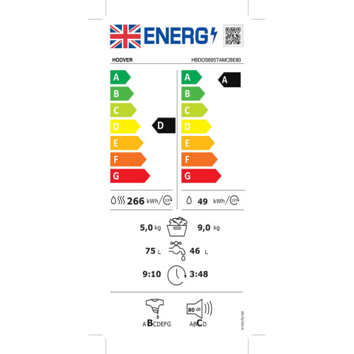 Hoover HWASH&DRY 300 PRO HBDOS695TAMCBE Wifi Connected Integrated 9Kg