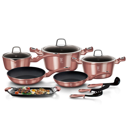 (Rose) Berlinger Haus 12 Pc Cookware Set Pots and Pans 1