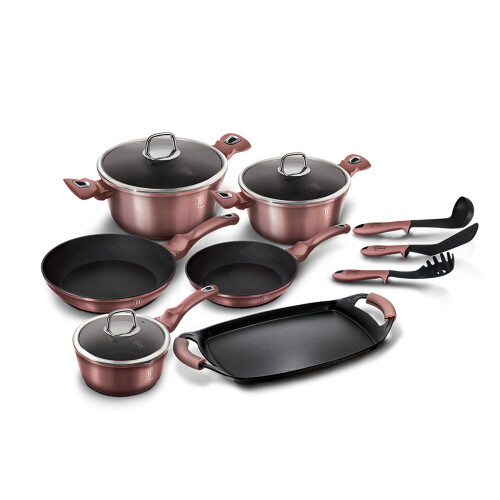(Rose) Berlinger Haus 12 Pc Cookware Set Pots and Pans 2