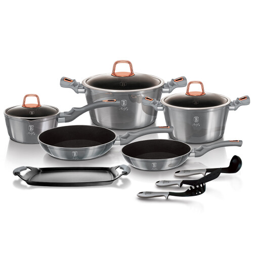(Moonlight/Silver) Berlinger Haus 12 Pc Cookware Set Pots and Pans 1