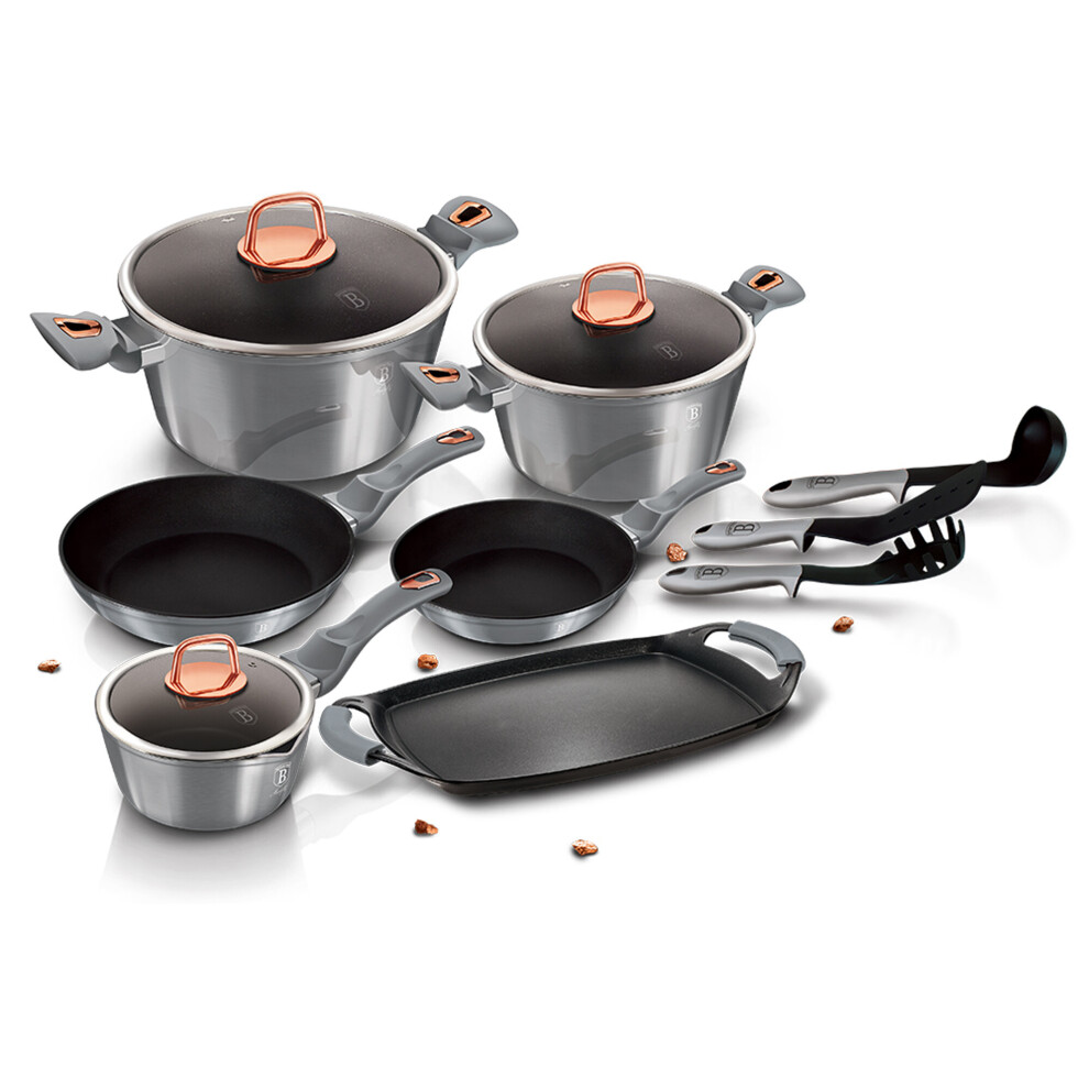 (Moonlight/Silver) Berlinger Haus 12 Pc Cookware Set Pots and Pans