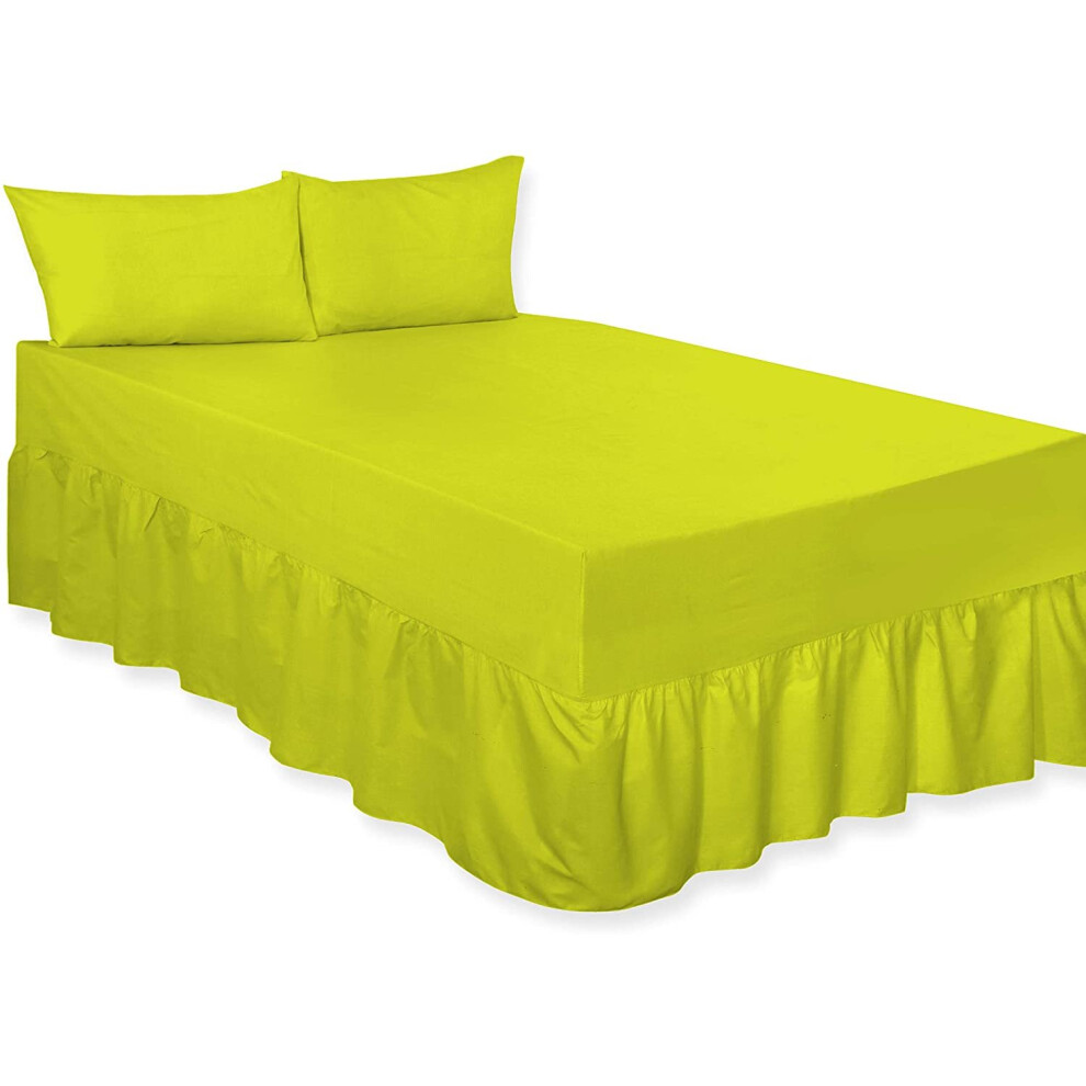 (Lime Green, King) Luxury Percale Plain Dyed Polycotton Easy Care Fitted Valance Sheet Ideal for Bed Room Home Decor Available in 18 colours