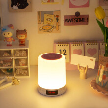 Bluetooth Lautsprecher Dimmbares LED Touch Nachtlicht mit Wecker