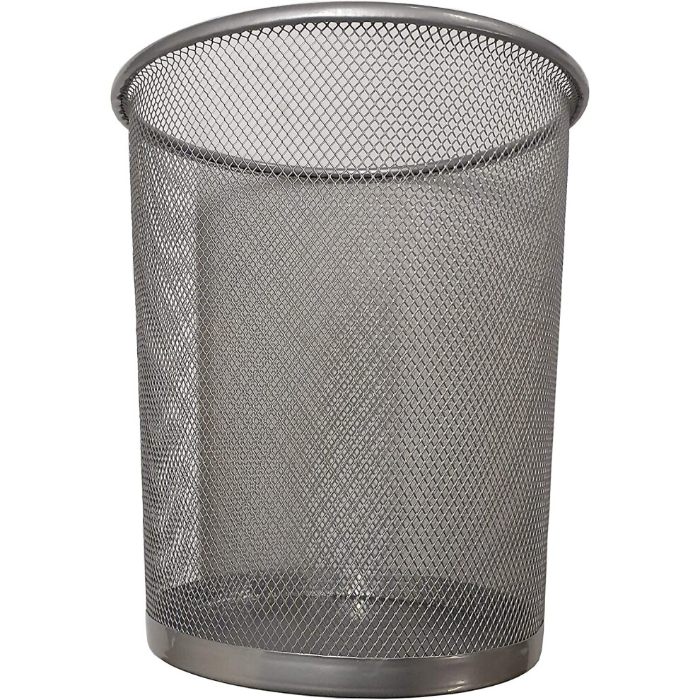 Circular Mesh Wastebasket Trash Can, Waste Basket Garbage  (SILVER)