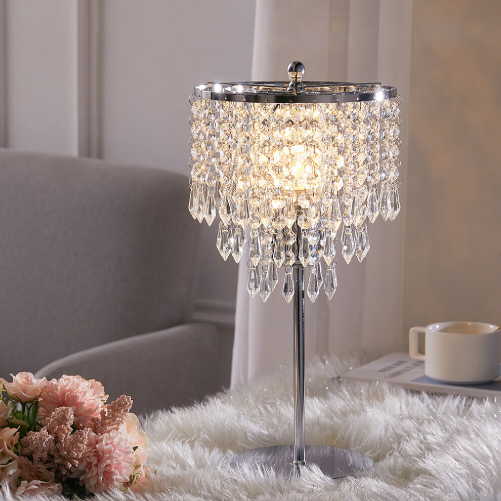 Modern Crystal Table Lamp - Silver Stainless Steel Bedside Light with Sparkling Lampshade, E27, 40x15x15 cm-image-OPC-P7R2JSM-NEW