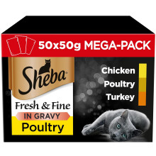 50 x 50g Sheba Fresh &amp; Fine Adult Katzennassfutterbeutel Gemischtes Geflügel in Soße