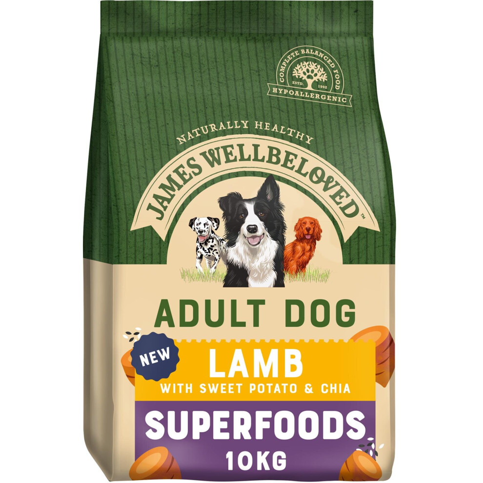 James Wellbeloved 10Kg Superfoods Adult Dog Food Lamb With Sweet Potato & Chia