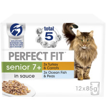 48 x Perfect Fit Senior 7+ Cat Pouches Wet Food Mixed Flavours In Sauce 85g