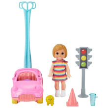 Barbie Skipper Babysitters Inc. Zubehörset mit Kleinkindpuppe & Spielzeugauto, inkl. Ampel, Pylone, Becher & Löwentoy