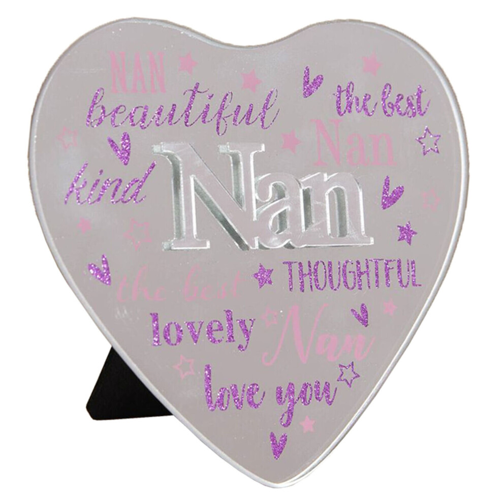 Sentiment Heart Shaped Glass Plaque with Mirror Wording - Nan