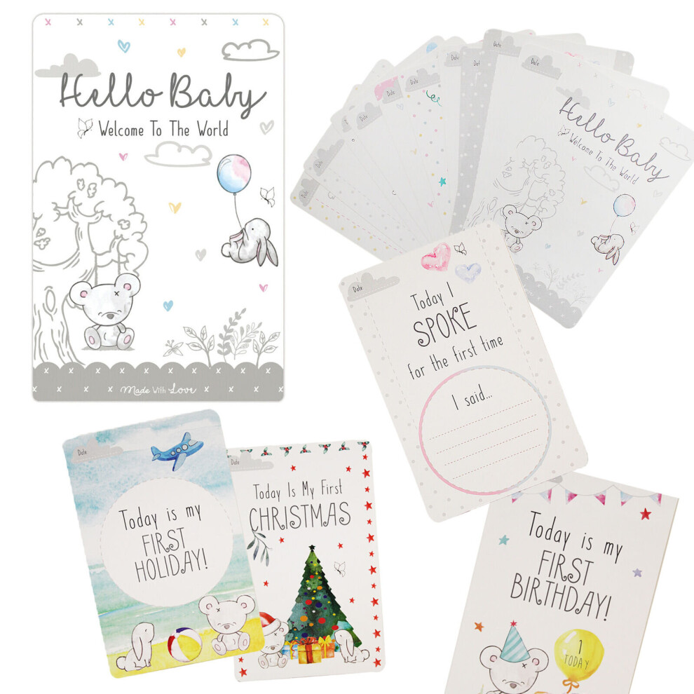 30 Unisex Baby Memorable Moment Milestone Cards Hugs & Kisses