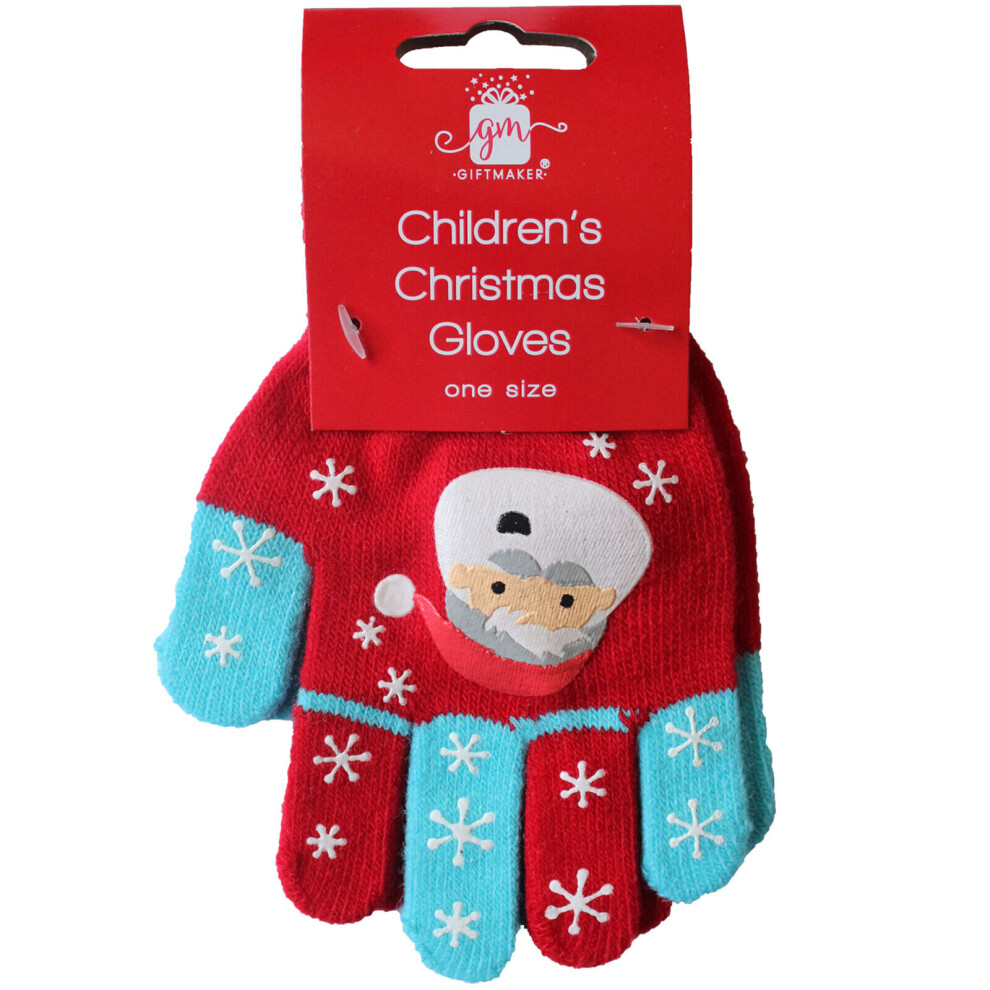 Children's Knitted Christmas Gloves One Size Unisex - Santa / Snowflake Design