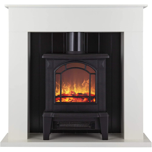 Warmlite Warmlite WL45037W Ealing 1.8KW Compact Stove Fire Suite, White