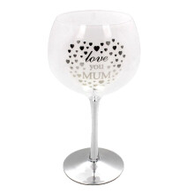 White and Silver Gin Glass - Heart Detail - Love you Mum