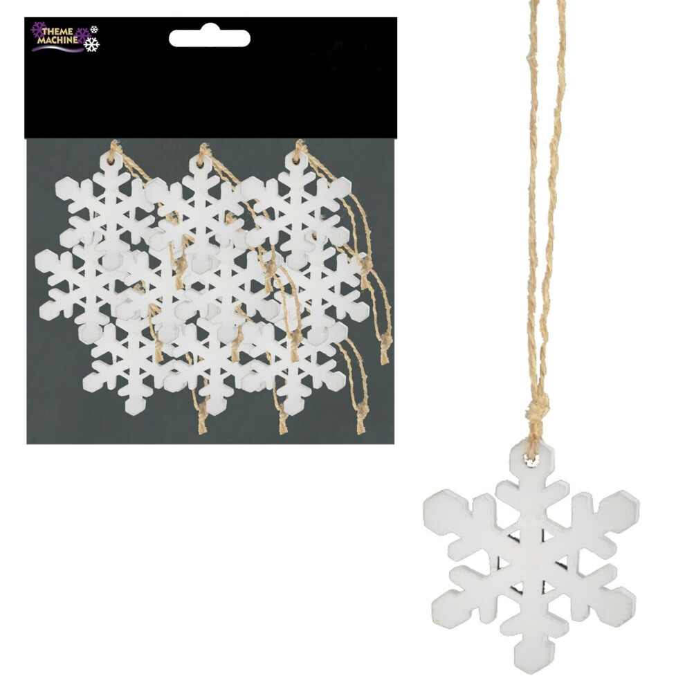 Christmas Pack of 10 Wooden Hanging Snowflakes Tree Decorations