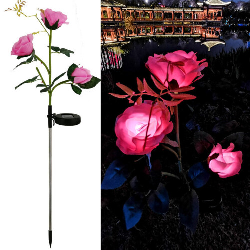 (Pink) 2PCS LED Power Flower Lamp Party Solar Rose Lights Outdoor Garden Decoration on OnBuy