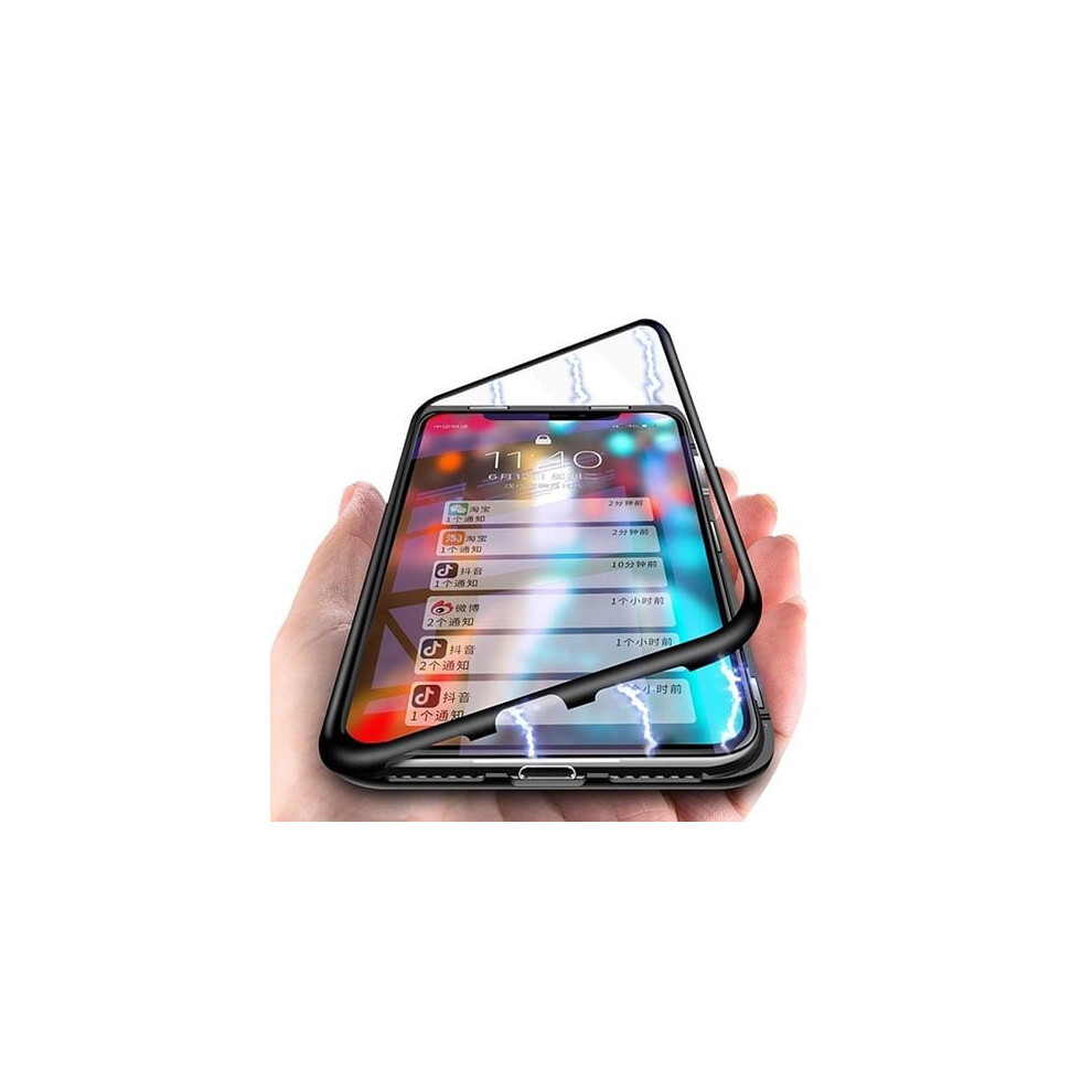 iPhone XS Max Magnetic Absorption Metal Case With Tempered Glass Back