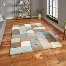 (Beige / Blue, 120 x 170 Cm) Think Rugs Brooklyn 646 Hand Carved Rug