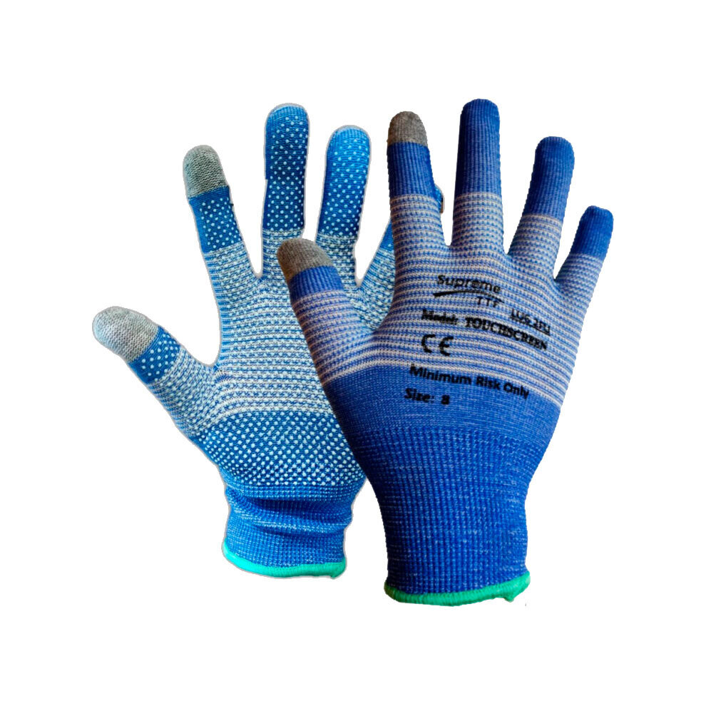 (Large (9)) Touch Screen Compatible Knitted Dot Grip Gloves Cut Level A Blue 5060693572470