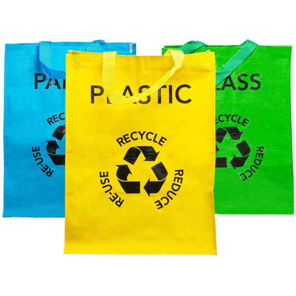 Set of 3 Large Multicoloured Heavy Duty Reusable Recycle Bags 53L