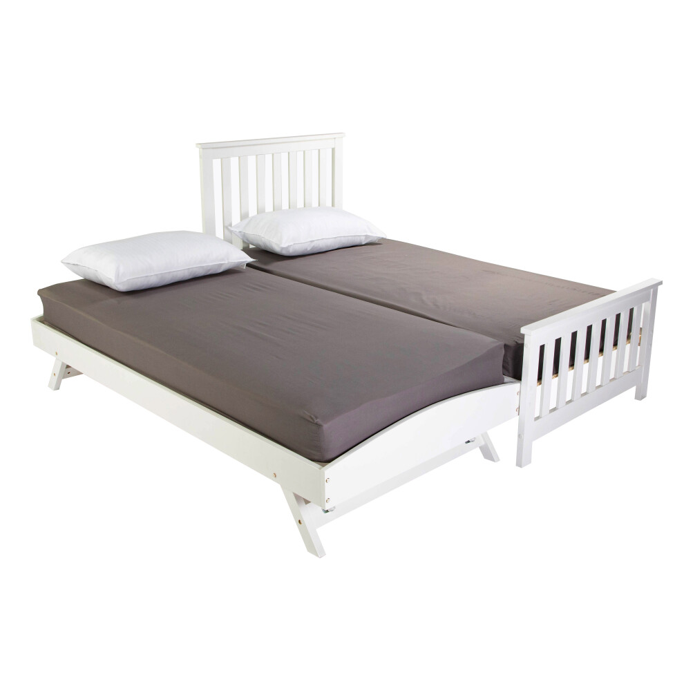 (White) Oxford 3FT Bed Frame with Trundle & Mattresses