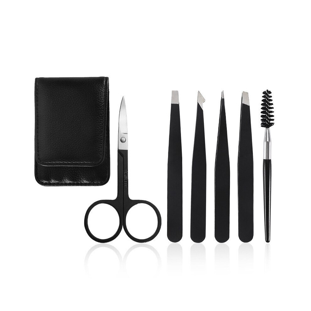 Hgo Eyebrow Tweezers Women 6Pcs Full Size Professional Eyebrow Tweezers Kit |Eyelash Tweezers(Black) Black