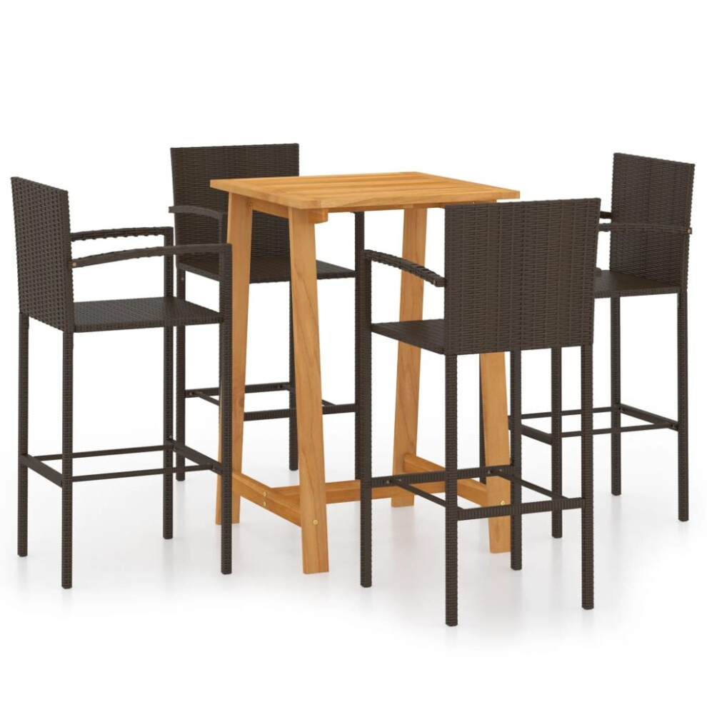 Vidaxl Garden Bar Set 5 Piece Brown Outdoor Table And Chairs Furniture Patio