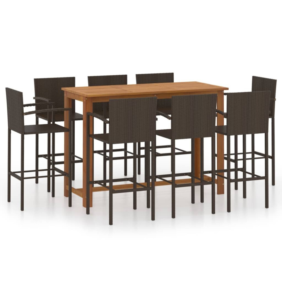 vidaXL Garden Bar Set 9 Piece Brown Bistro Table and Chairs Outdoor Furniture