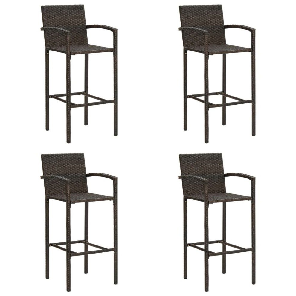 vidaXL 4x Bar Stools Brown Poly Rattan Kitchen Stool Armchairs Garden Chairs