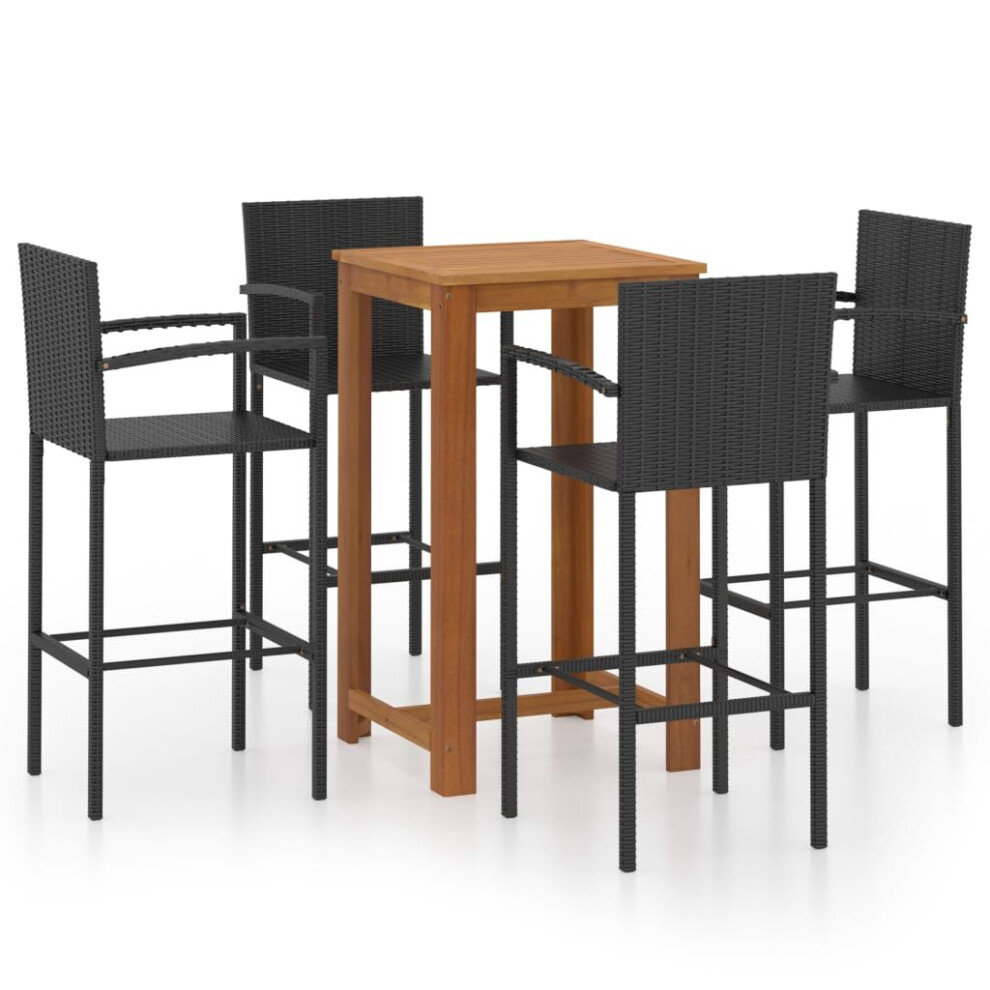 vidaXL Garden Bar Set 5 Piece Black Bistro Table and Chairs Outdoor Furniture