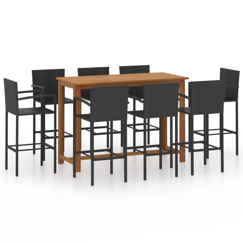 vidaXL Garden Bar Set 9 Piece Black Bistro Table and Chairs Outdoor Furniture