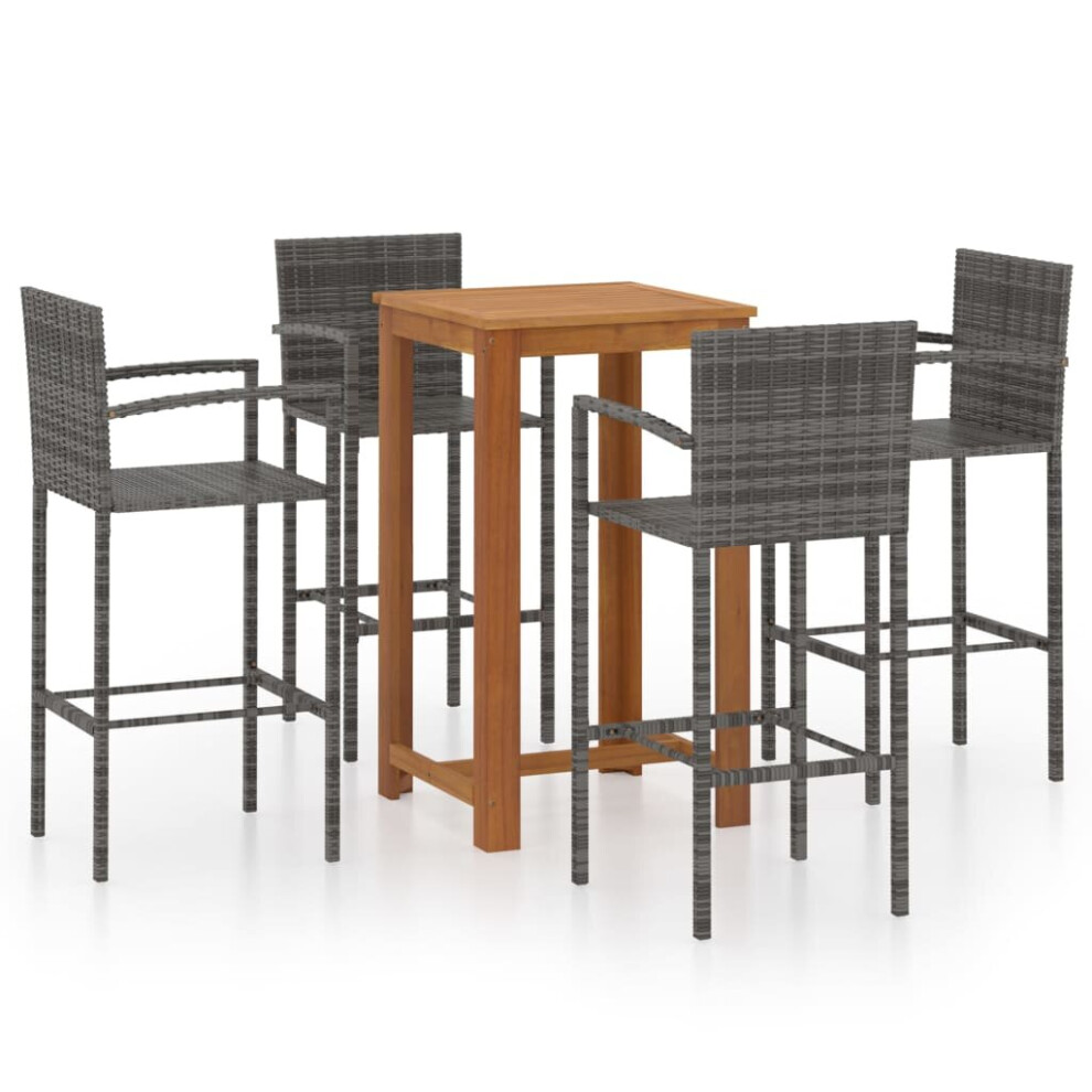 vidaXL Garden Bar Set 5 Piece Grey Bistro Table and Chairs Outdoor Furniture