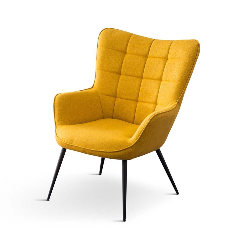 (Yellow without Footstool, Linen) Vera Linen / Velvet Occasional Lounge Living Room Accent Chair Armchair Metal Legs w Stool