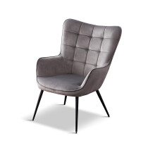 (Grey without Footstool, Velvet) Vera Linen / Velvet Occasional Lounge Living Room Accent Chair Armchair Metal Legs w Stool