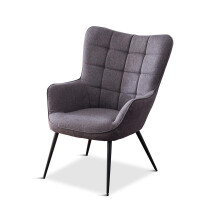 (Charcoal without Footstool, Linen) Vera Linen / Velvet Occasional Lounge Living Room Accent Chair Armchair Metal Legs w Stool