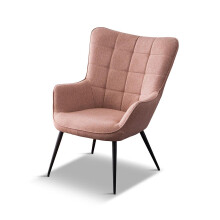 (Pink wihtout Footstool, Linen) Vera Linen / Velvet Occasional Lounge Living Room Accent Chair Armchair Metal Legs w Stool