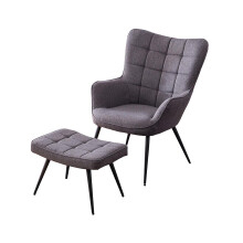(Charcoal with Footstool, Linen) Vera Linen / Velvet Occasional Lounge Living Room Accent Chair Armchair Metal Legs w Stool