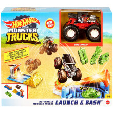 Hot Wheels Monster Trucks Launch & Bash Set med Launcher, 4 Krossade Bilar, 1 1:64 Skala Monster Truck