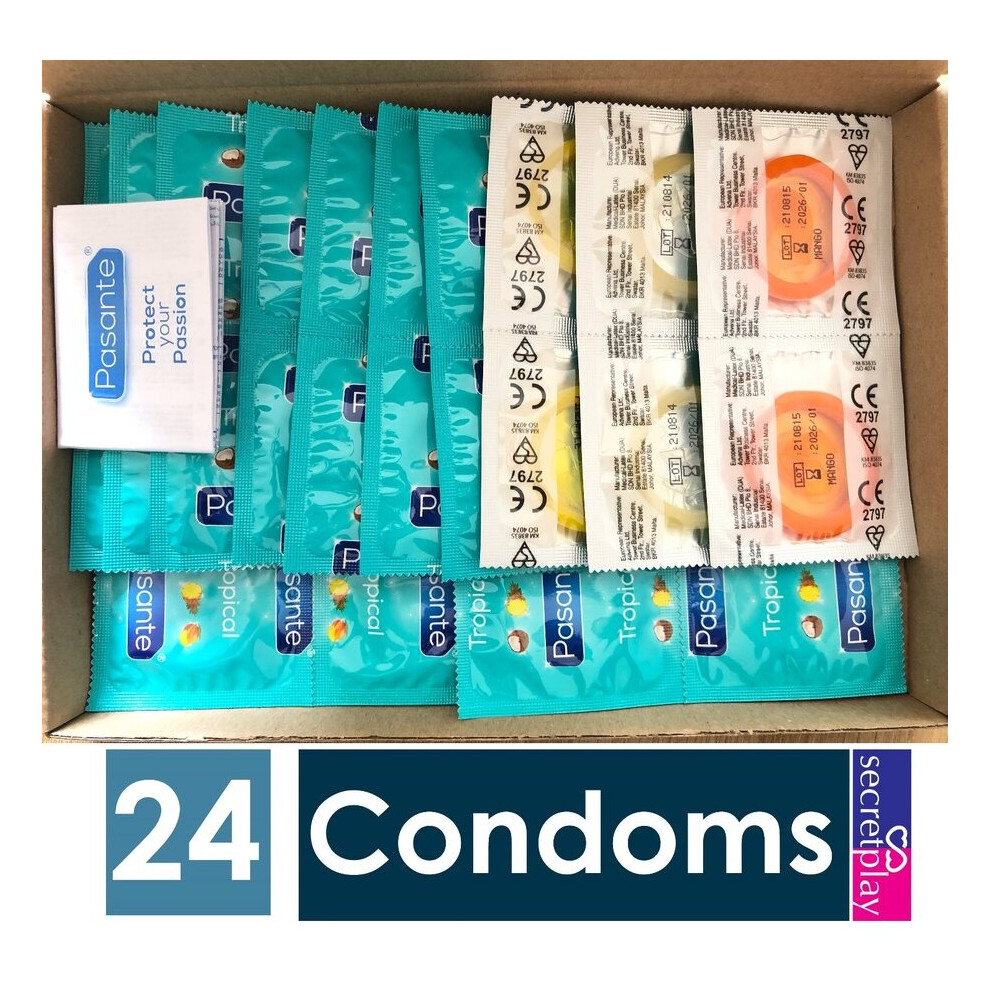 Pasante 24 X Tropical Exotic Taste Flavoured Condoms | Mango Coconut Pineapple