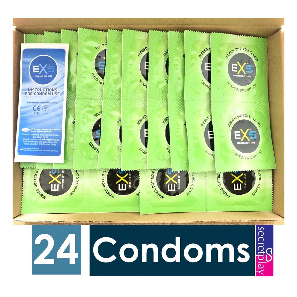 24 x Exs Ribbed Dotted Flared Condoms | Vegan | Orgasmic Stimulation Condoms