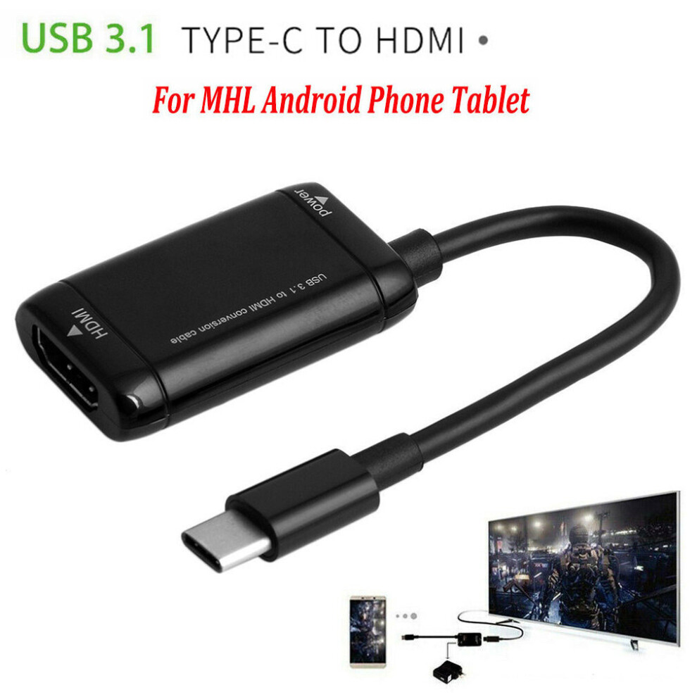 Type-C Hub USB 3.1 to HDMI Adapter Cable For MHL Android Phone Tablet Black