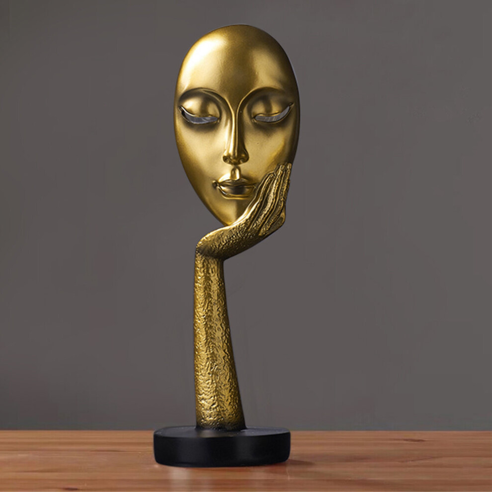Living And Home (-37Cm) Tall Modern Art Abstract Thinker Face Sculpture Statue Figurine Head Ornament Gold