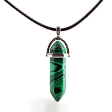 (Malachite) Hexagonal Column Pendant Necklace Natural Crystal