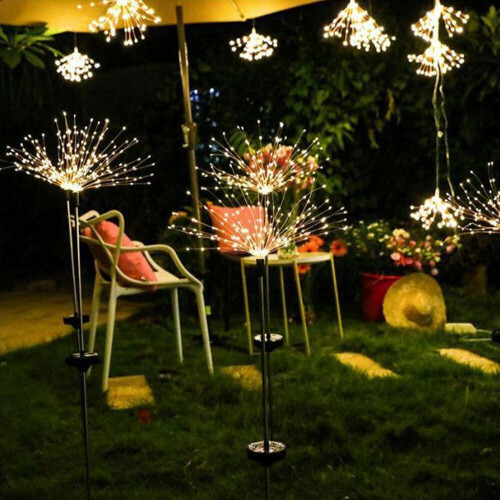 Led Solar Powered Firework Starburst Fairy Garden Light Warm White 2