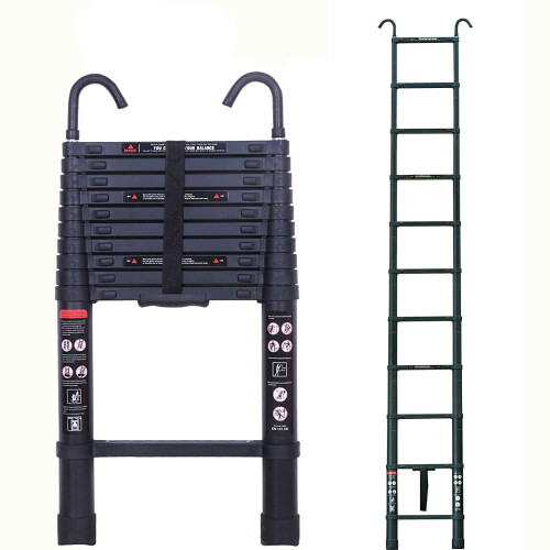 3.2M Telescopic Ladder with Hooks(Black)) Multi-Purpose Aluminium