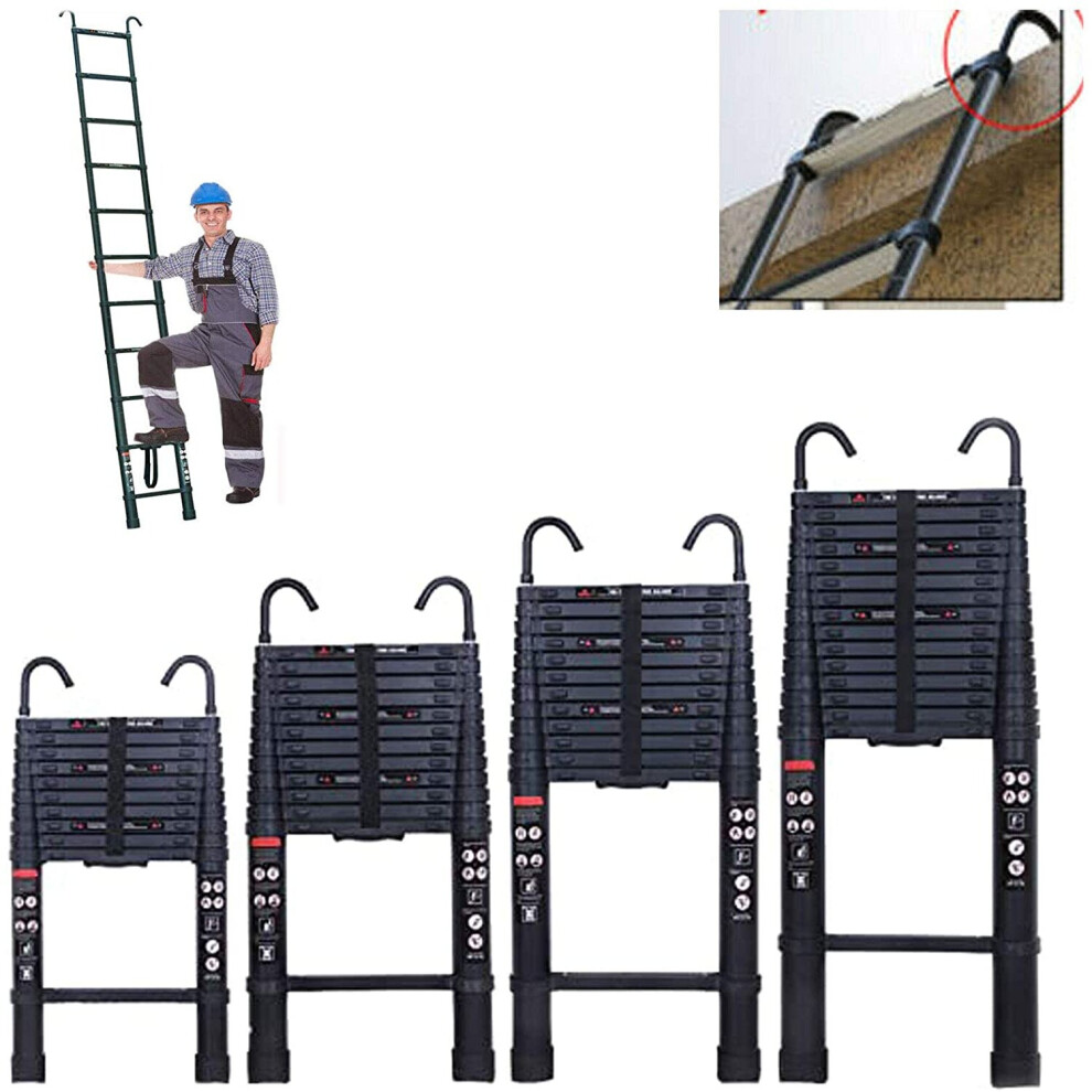 (6.2M Telescopic Ladder with Hooks(Black)) Multi-Purpose Aluminium Portable Telescopic Ladder