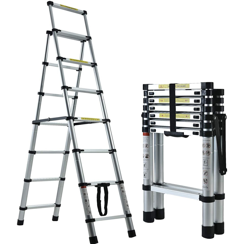 (6+7 Step Telescopic Ladder) Multi-Purpose Aluminium Portable Telescopic Ladder